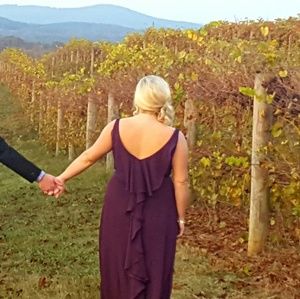 David's Bridal Plum Long Chiffon Ruffle Dress 18